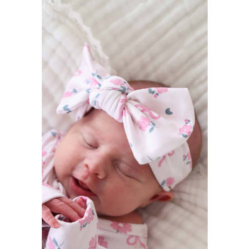 Ribbon & Roses Knit Large Bow Headwrap | Pink