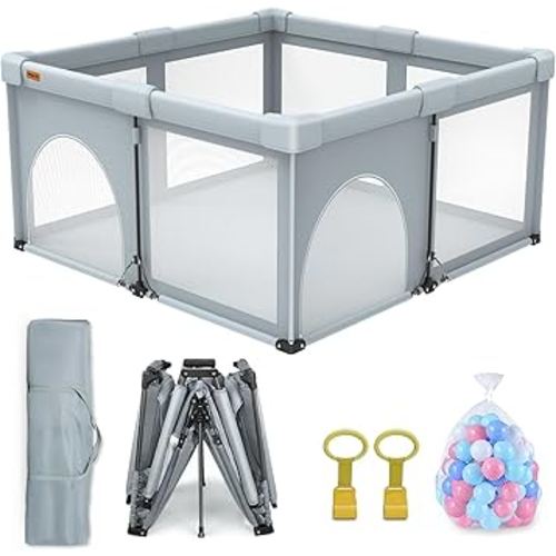 Foldable Baby Playpen,50x50 Inches Portable Playpen,Collapsible Play Pen for Babies and Toddlers,Indoor & Outdoor Baby Fence Play Area,Cold Gray
