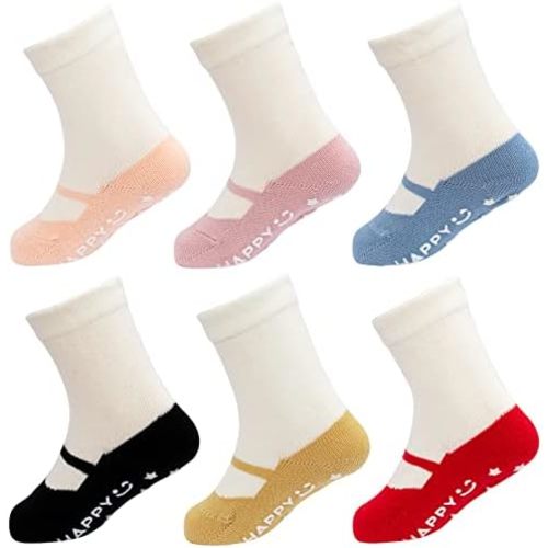 Looching Pack of 6 Infant Toddler Cotton Non-Slip Socks with Grips Cute Ballet Style Baby Boys Girls Ankle Socks