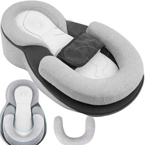 Wedge Pillow with Safety Strap, Inclined Support Pillow for Comfortable & Supervised Resting, Soft Ergonomic Lounger Cushion (Gray)