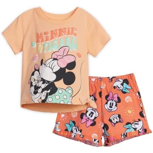Disney Minnie Mouse T-Shirt and Twill Shorts Outfit Set Infant to Big Kid Sizes (12 Months - 10-12)