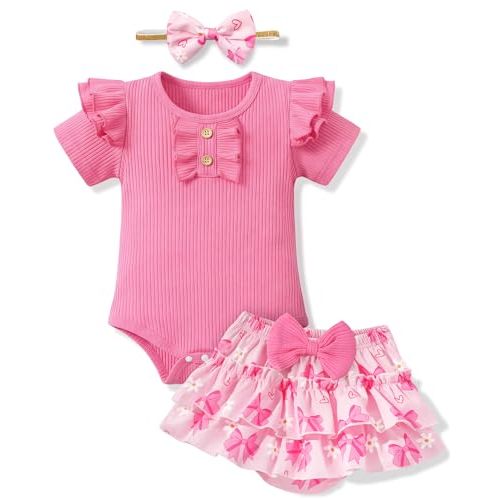HONGTEYA Baby Girl Clothes Set Newborn Infant Summer Outfits With Headband