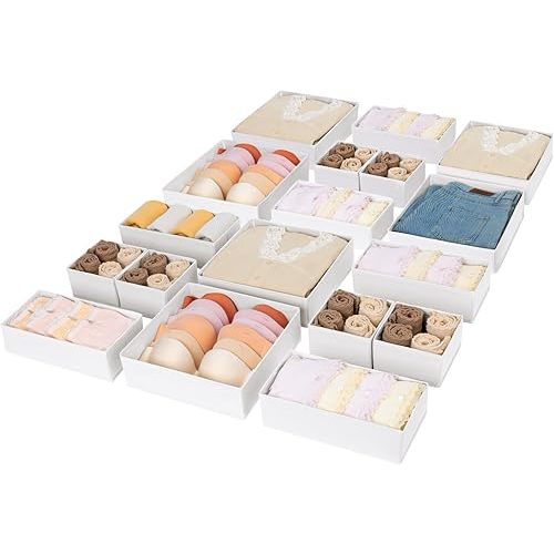 DIMJ Drawer Organizer Clothes, 18 Pack Fabric Drawer Organizer Bins, Foldable Baby Clothes Organizer & Dresser Organizer For Nursery, Clothes, Bedroom, Closet, Socks, Bra, Tie,White
