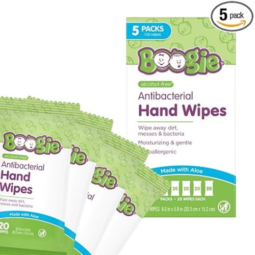 Boogie Antibacterial Hand Wipes - 100 Count | Hypoallergenic - Travel and Diaper Bag Essential