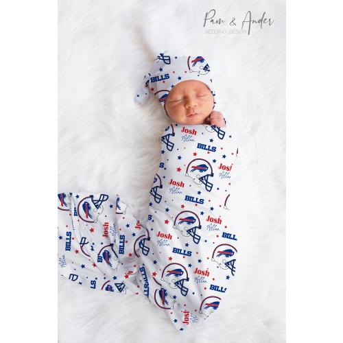 BUFFALO FOOTBALL Baby Swaddle set, Baby Shower Gift, Newborn Gift, Football Baby Swaddle, Personalized Baby Swaddle
