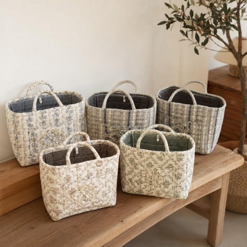 Personalized Quilted Storage Basket with Name, Floral Nursery Toy Organizer