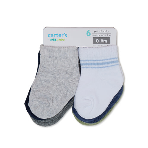 Carter's Child of Mine, Infant Baby Boy Ribbed Quarter Crew Socks, 6 Pack, Sizes 0-12 Months