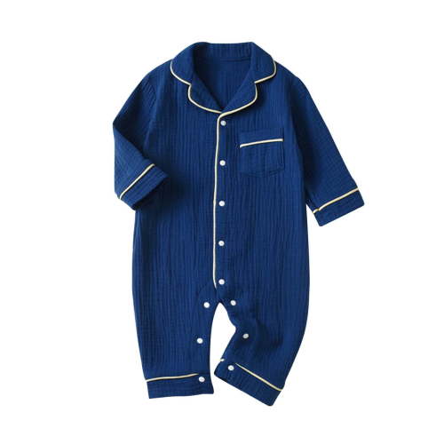 JAKANYQ Toddler Baby Girl Boy Pajamas Romper Button Up Pajamas Footie Pjs Jumpsuit Onesie Clothes Dark Blue 3-6 Months