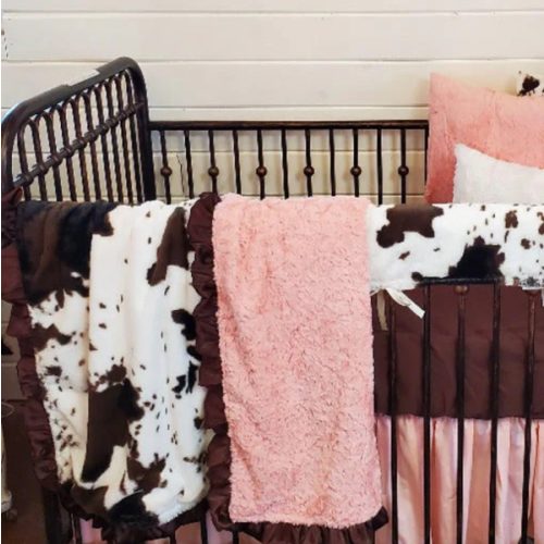 Cow Minky and Peach Western Girl Crib Bedding 60x60 mom blanket