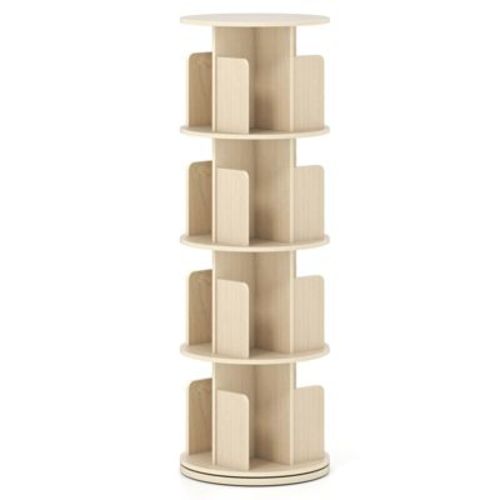 Costway 1/2 PCS 4-Tier Rotating Bookshelf 360° Display Rack with Dividers & Anti-falling Baffles