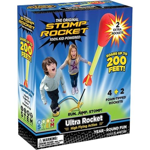 Stomp Rocket Ultra Rocket Launcher for Kids, 6 Rockets - Fun Backyard & Outdoor Kids Toys Gifts for Boys & Girls - High Flying Toy Foam Blaster Set - Multi-Player Adjustable Launch Stand