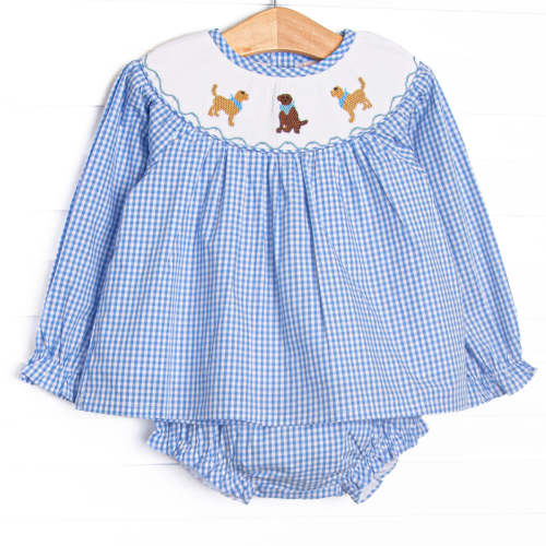 Golden Days Smocked Diaper Set, Blue Gingham – Stitchy Fish