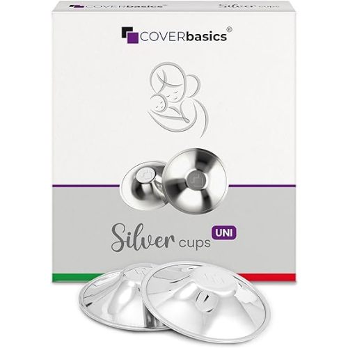 COVERbasics Original Italian Silver Nursing Cups - Nipple Shields for Breastfeeding - Helps Soothe and Protect Sore Nipples - Dermatologically Tested - Medical Device FDA-Registered (Universal Fit)