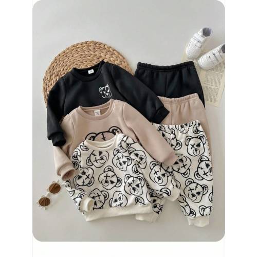 6pcs Baby Boy/Girl Casual Cartoon Bear Print Crew Neck Sweatshirt And Loose Fit Jogger Pants Set, Versatile For Indoor And Outdoor, Thickened For Autumn/Winter Graphic | SHEIN USA