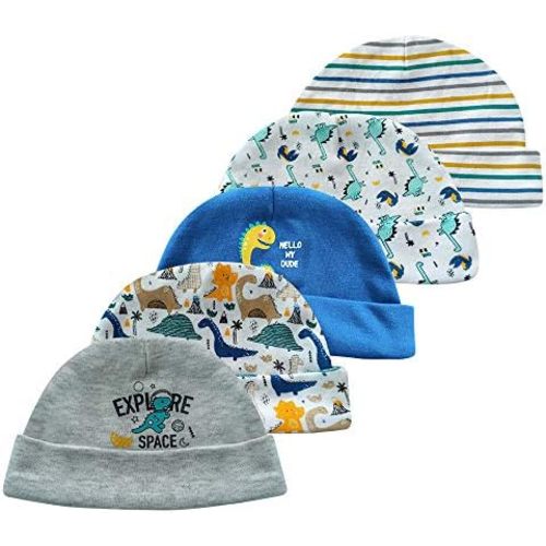 Chamie Newborn Cotton Hats Mittens Set Beanie Cap Non Scratch Gloves for Baby Boys Girls
