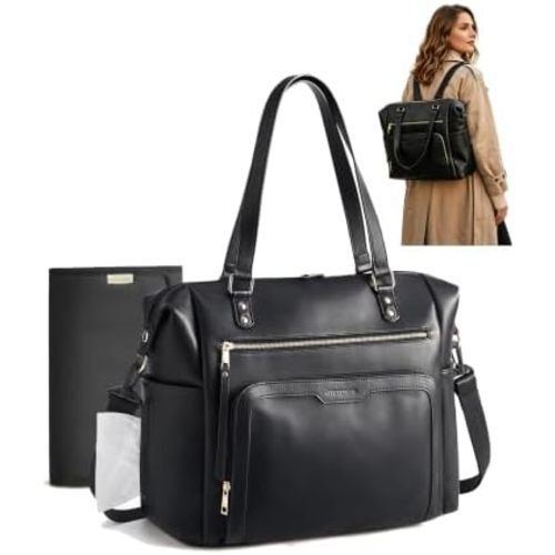 mommore PU Leather Convertible Diaper Bag Backpack, Crossbody Bag Tote