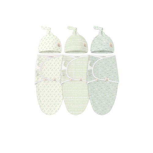3-Pack Soothe Swaddle Wraps with Knot Hats, Medium