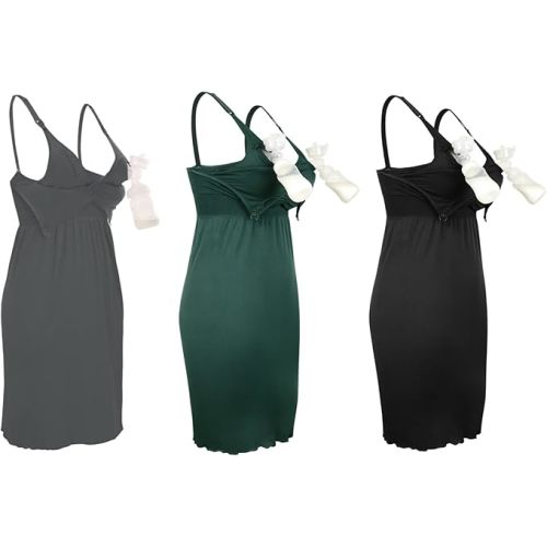 iloveSIA Nursing Gowns with Built-in Nursing Bra-3-Pack Breastfeeding Night gown-Comfort Soft for Labor Postpartum Hospital