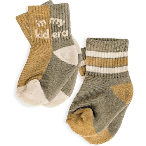 Lottie Dottie Baby, Toddler Half-Crew Cotton Socks 2-Pack | Checkered and Retro Stripe Socks | Unisex Novelty Socks