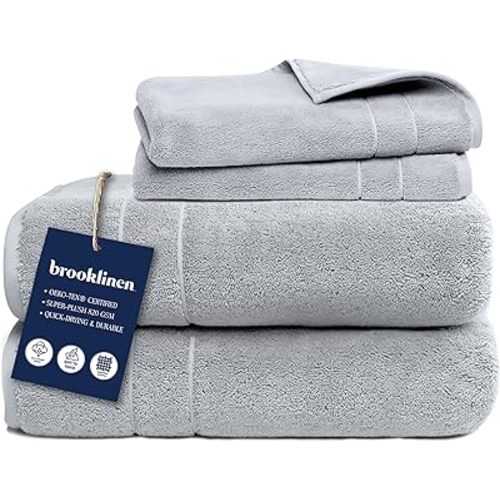 Brooklinen Super-Plush Turkish Cotton Bath Towel Set - Set of 2 Bath Towels + 2 Hand Towels Cotton, 820 GSM, Highly Absorbent, Machine Washable, Perfect for Home & Bathroom (Smoke Grey)