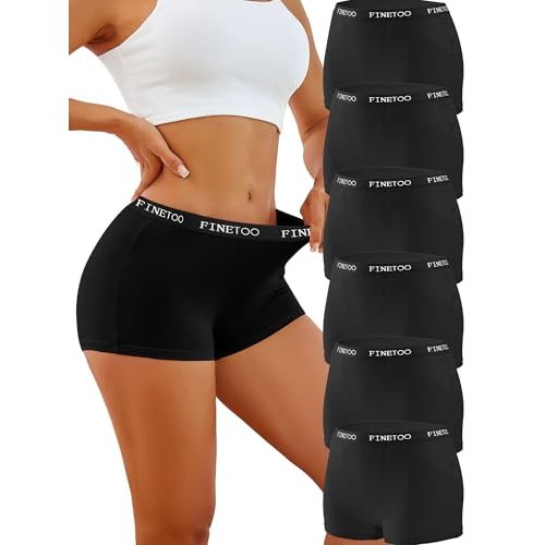 FINETOO Womens Cotton Boy Shorts Underwear Full Coverage Soft Boxer Briefs High Waisted Panties for Lady Girls 6 Pack