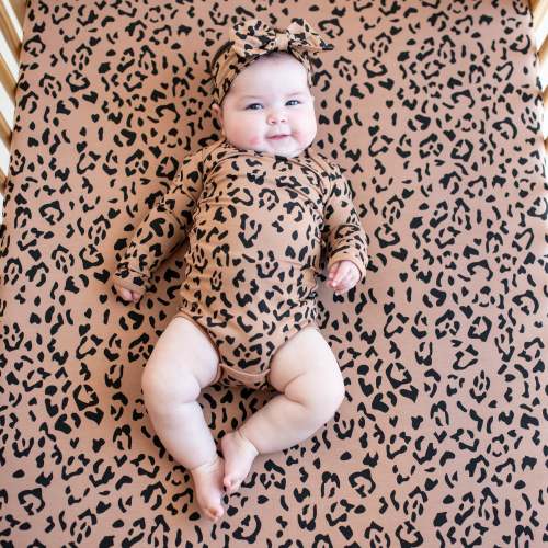 Crib Sheet in Latte Leopard