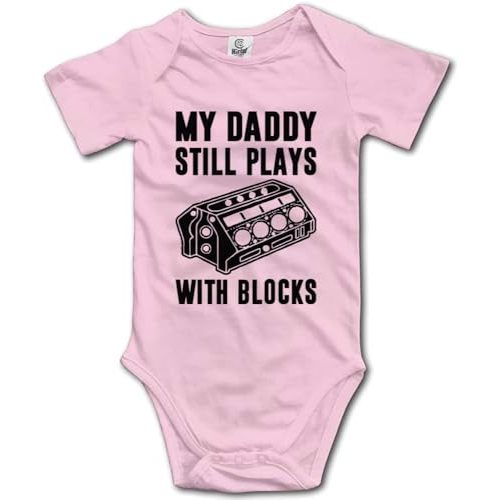 My Daddy Still Plays with Blocks Mechanics Baby Short Sleeve Bodysuit Infant Playsuit, 18-24 Months, Black
