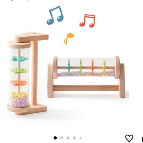 WOODEN TEETHER Wooden Soothing Rain Stick with Handle for 12 Months+ Babies Montessori Musical Baby Rattle Toys Calming Rainmaker for Early Sensory Development & Home Play