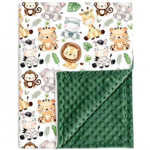 Jungle Animals Baby Blanket 30x40 Inches with Double Layer Dotted Backing | Safari Baby Soft Minky Blanket Nursery Bedding Swaddle for Newborns, Infants, Toddlers, Receiving Blanket