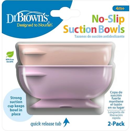 Dr. Brown's No-Slip Suction Bowls, Pink & Lilac, 2-Pack