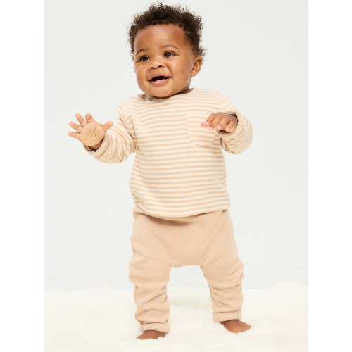 Long-Sleeve Ribbed Pocket T-Shirt and Pants Set for Baby
