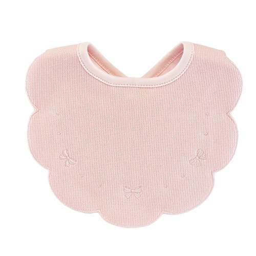 Pretty Bows & Roses Pink Pima Jacquard Embroidered Scalloped Bib