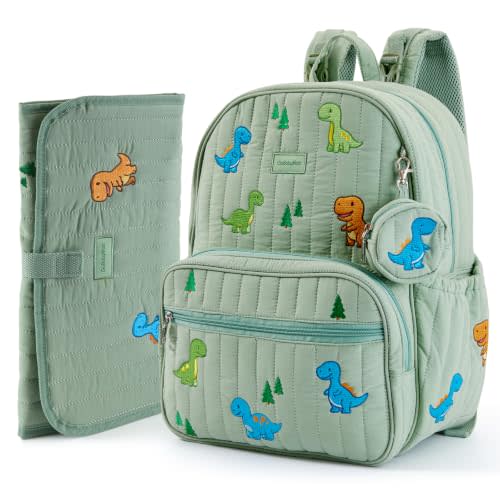 GOBABYMART Large Diaper Bag Backpack with Changing Pad, Insulated Bottle Pockets, Travel & Hospital Bag for Mom & Dad (Large - Green Dinosaurs)