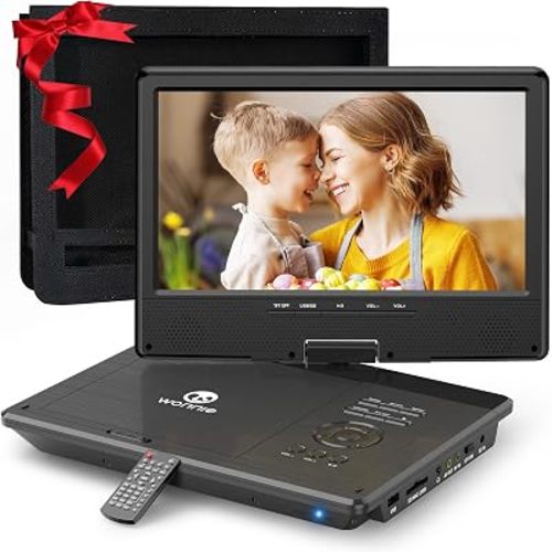 WONNIE 12.5 Inch Portable DVD Player with 10.5 Inch Swivel HD Screen, with Car Headrest Case, 5-Hour Rechargeable Battery, Car Charger and AC Adapter, Supports USB/SD Card/Sync TV, All Regions