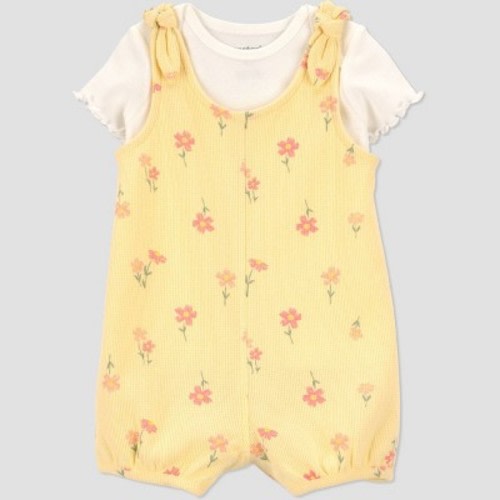 Carter's Just One You® Baby Girls' 2pc Floral Overalls Set - Yellow Newborn