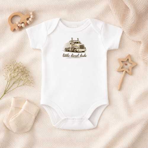 Little Diesel Dude Baby Bodysuit, Diesel Truck Infant Outfit, Semi Truck Baby Boy Clothes, Big Rig Newborn Gift, Trucker Family Baby