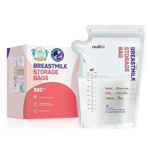 Nuliie 300 Pcs Breastmilk Storage Bags, 8 OZ Breast Milk Storing Bags, BPA Free, Milk Storage Bags with Pour Spout for Breastfeeding, Self-Standing Bag, Space Saving Flat Profile - 300 Count (Pack of 1)