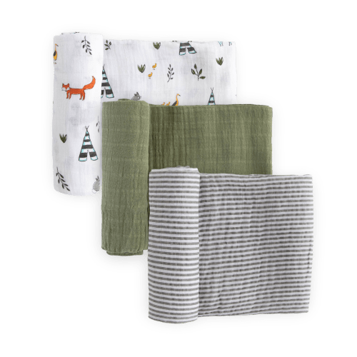 Cotton Muslin Swaddle Blanket 3 Pack - Forest Friends 2
