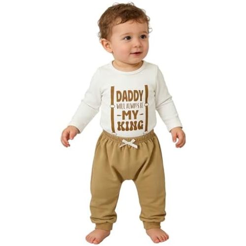 Toddler Dad's Little Dude Long Sleeve Snap Closure Romper Top Jogger Pants Set Cute Fall Winter Clothes Set Outfits