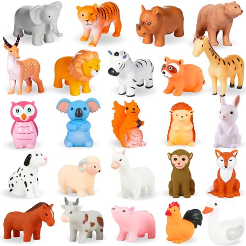XY-WQ No-Hole Bath Toys, Ultimate Animal Friends, 24-Piece Set | No-hole baby bath toys for infants 6-12 months and toddlers 1-3; 24 animal toys in safari, woodland and farm themes.