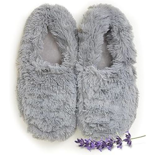 warmies Microwaveable House Slippers for Women - Womens Shoe Sizes 6-10 - Plush, Soft & Fuzzy Indoor Slippers with Backs & Non-Slip Memory Foam Soles - Cozy Warm Ladies Slipper for Winter - Gray