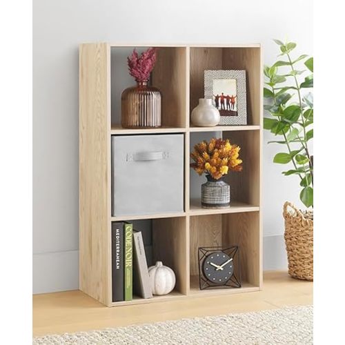 Whitmor 6 Cube Bookcase Storage Organizer, 3 Tier Stackable MDF Bookshelf, Open Storage Display Shelf, Storage Cabinet for Living Room, Bedroom, Home, Office, 23.9" L x 11.7" W x 35.5" H, Sonoma Oak