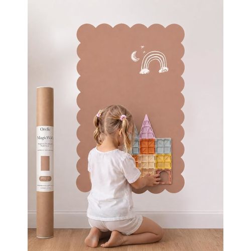 Orelle MagicWall | Magnetic Scalloped Wall Decal – Repositionable & Renter-Friendly | Peel & Stick Magnetic Wall Decal Chalkboard | Playroom Essentials | Large | 24 x 36 | Mocha