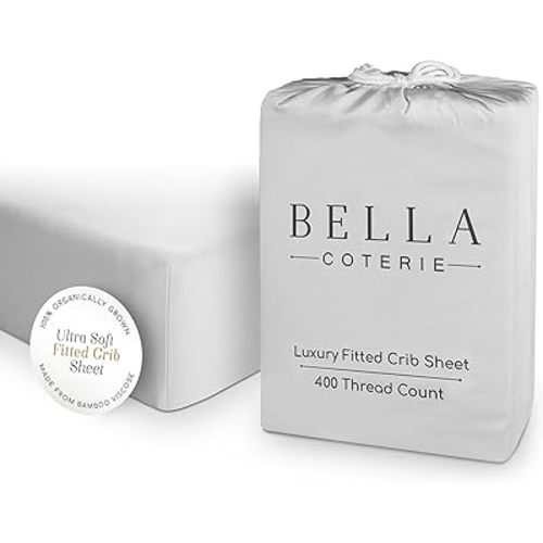 Bella Coterie Luxury Bamboo Viscose Crib Sheet | Organically Grown | Ultra Soft | Cooling for Better Sleep | Deep Pocket Fitted Sheet for Crib & Toddler Mattress | 100% Organically Grown [Grey Mist]