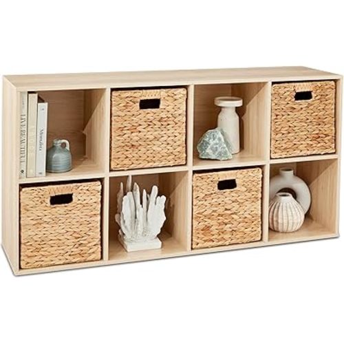 Best Choice Products 8-Cube Storage Organizer, 13.5in Shelf Opening, Bookcase, Display Shelf, Customizable w/ 2 Removable Back Panels – Light Oak