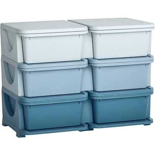 Qaba 3 Tier Kids Storage Unit, Toy Organizers and Storage with 6 Drawer Chest for Kids Bedroom Nursery Kindergarten Living Room for Boys Girls Toddlers, Blue