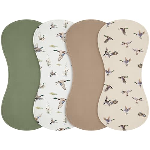 Boao 4 Pcs Mallard Duck Baby Burp Cloths Duck Hunting Soft Plush Newborn Spit up Rags Mallard Burp Cotton Cloths Rag for Boy Girl Newborn Infant Gifts Nursery Decor 20.87 x 9.84 Inches