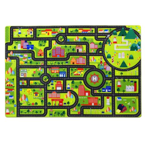 IdealHouse 8x10ft Non-Slip Educational City Road Play Rug for Kids - Large Soft Carpet for Bedroom Playroom Learning Space - Machine Washable Imaginative Play Mat - Black Street