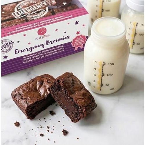 Milky Mama Emergency Lactation Brownies – Breastfeeding Support Snack for Nursing Moms – Fenugreek-Free, Dairy-Free Healthy Brownies – Chocolate Flavor – 1 Week Supply (12 Individually Wrapped Bars) – Ships Fresh, Freeze within 2 Weeks