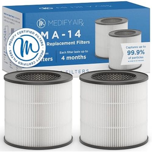 Medify MA-14 Genuine Replacement Filter for Allergens, Smoke, Wildfires, Dust, Odors, Pollen, Pet Dander | 3 in 1 with Pre-Filter, True HEPA H13 and Activated Carbon for 99.9% Removal | 2-Pack